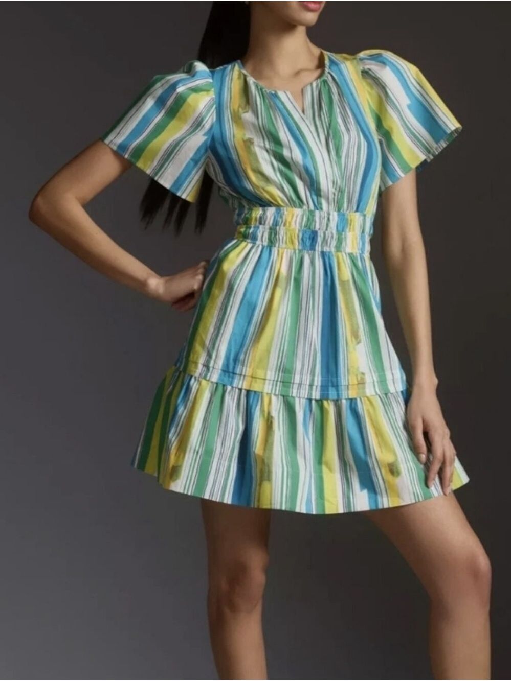 Anthropologie The Somerset Mini Dress 100% Cotton Short Sleeve In Maize Sz M